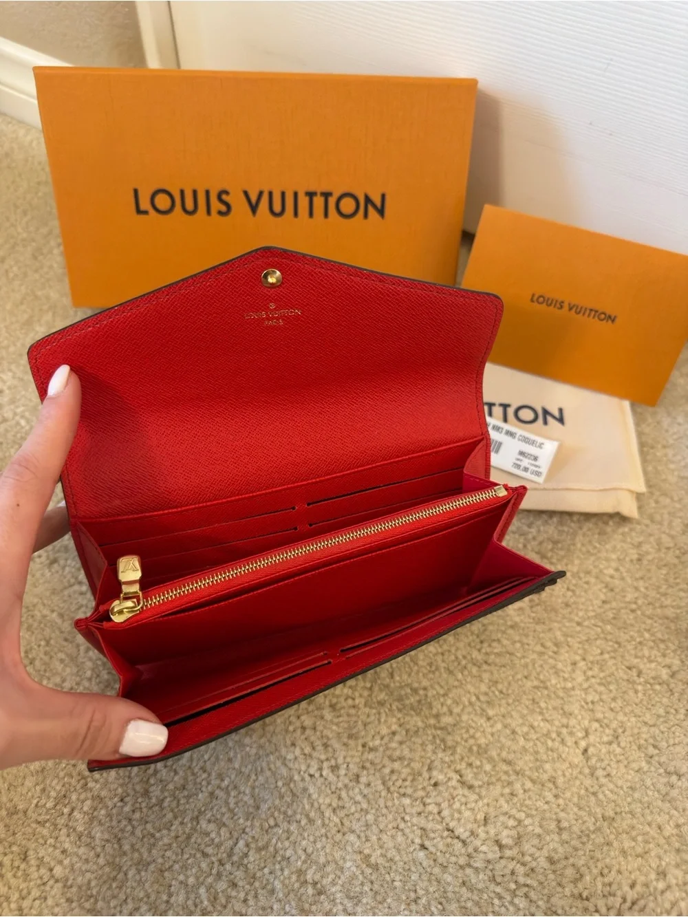 Louis Vuitton Monogram Sarah Wallet Brown/Red Interior Clutch Style
